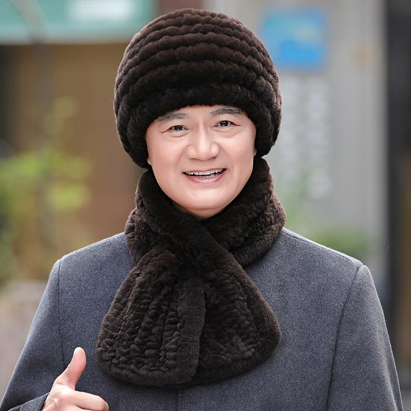 Шапки-шарфы для папы среднего и пожилого возраста, мужские теплые и утолщенные шарфы для пожилых людей, зимние шапки из меха кролика Рекс