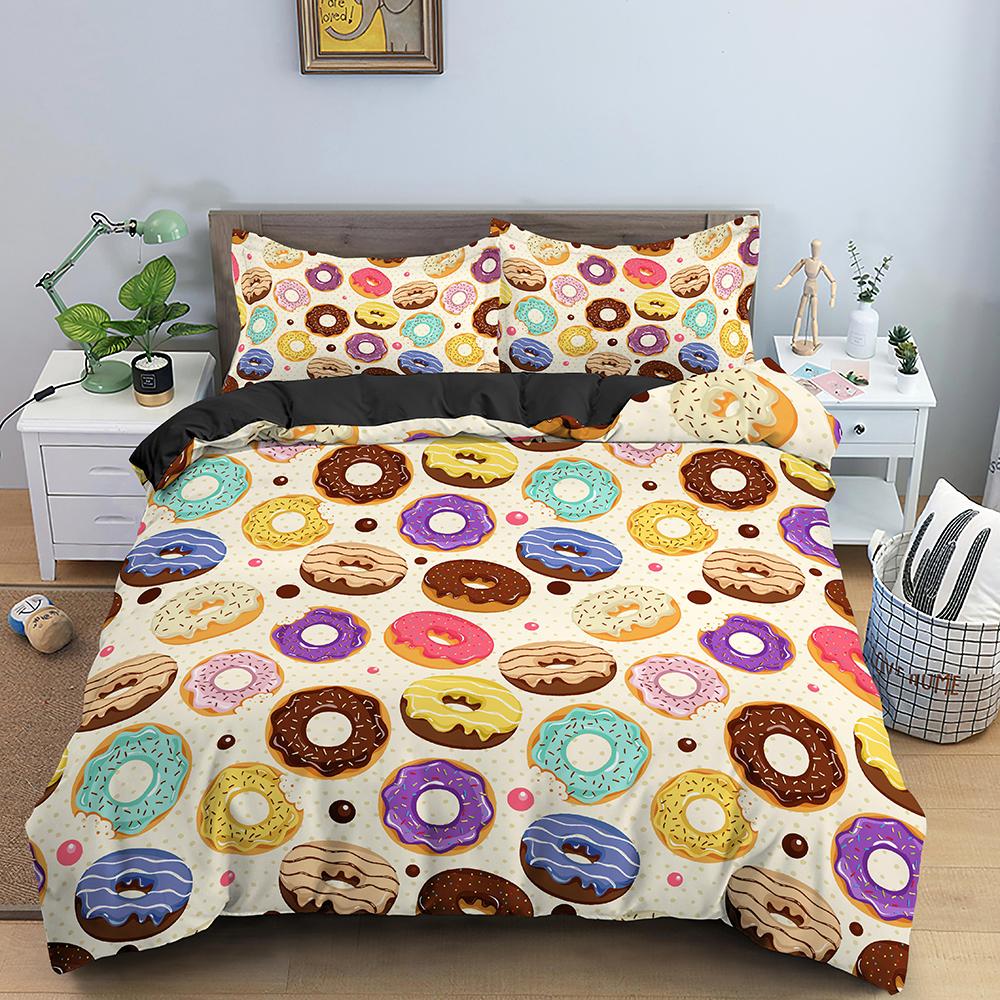 Colorful Donut Print King Queen Full Size Bedding Set Duvet Cover Set Quilt Set For Adults Kids Teens Polyester Bedding Bedroom