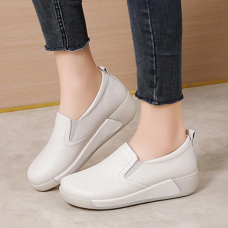 Женские туфли на платформе серые повседневные кожаные туфли женские туфли на толстой подошве слипоны для увеличения роста Shake Shoes