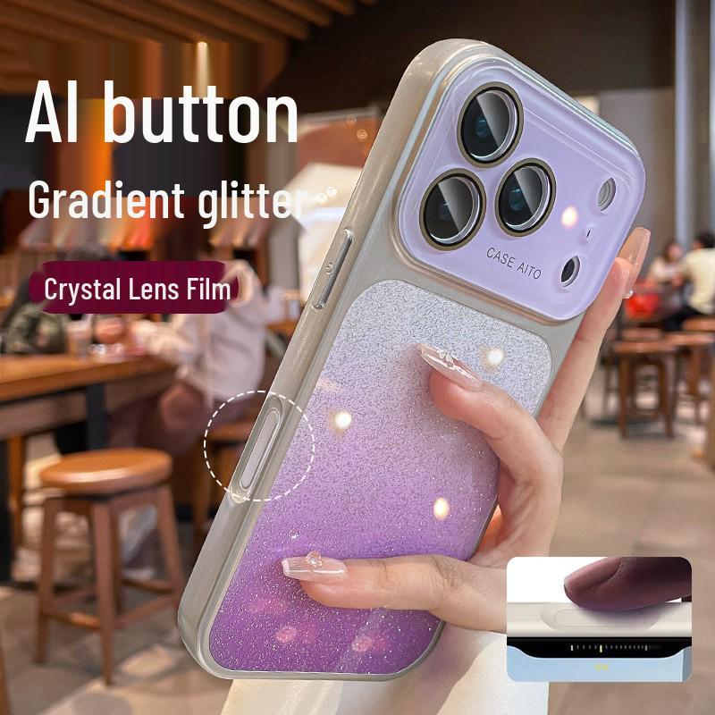 Чехол iPhone 17 Pro Max с градиентом, блестками и хрустальным объективом с чехлом Apple 15