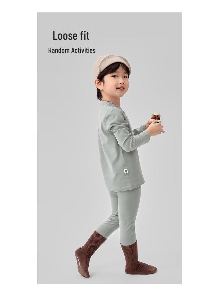 ZYZ Уютный хлопковый детский пижамный комплект для осени и зимы - Бескостный А-класса однотонный комплект для сна