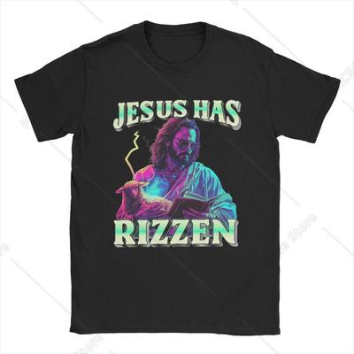 Jesus Has Rizzen забавная саркастическая рубашка, одежда для женщин-унисекс, чистый хлопок, модная христианская футболка с изображением Христа, топы с коротким рукавом, унисекс