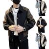 Men Lapel Long Sleeve Jacket Coat Hip Hop Style Windproof Design Color-Blocked Jacket with 3D Letter Pattern