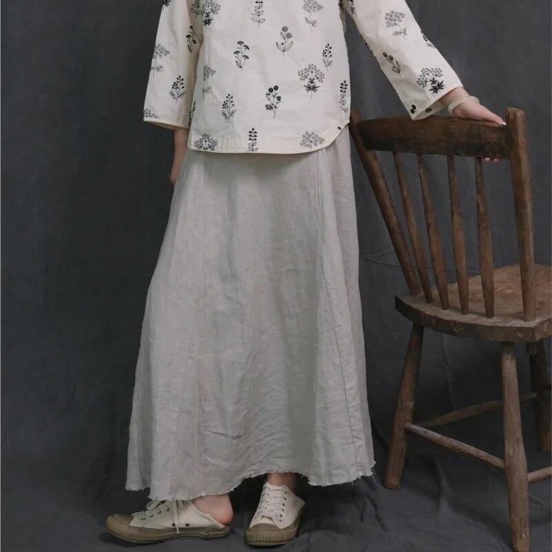 Johnature Women Vintage Solid Color Trumpet Skirts Elastic Waist Spring High Quality Original Casual Women Skirts