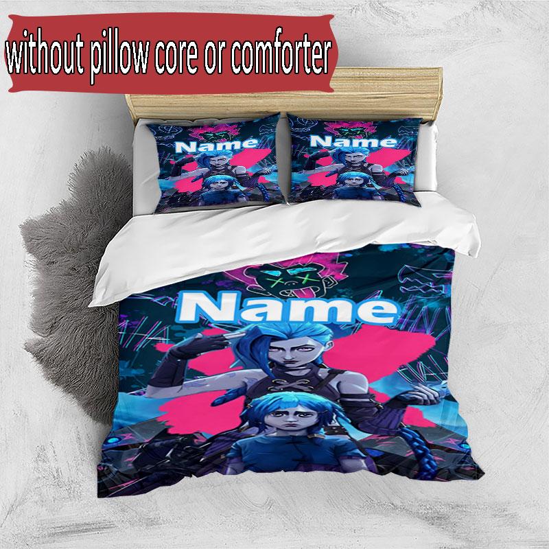 3pcs Duvet Cover Set (1*Duvet Cover + 2*Pillowcase, Without Core), Custom Name Jinx Pattern Bedding Set, Home Bedroom Decor Gift