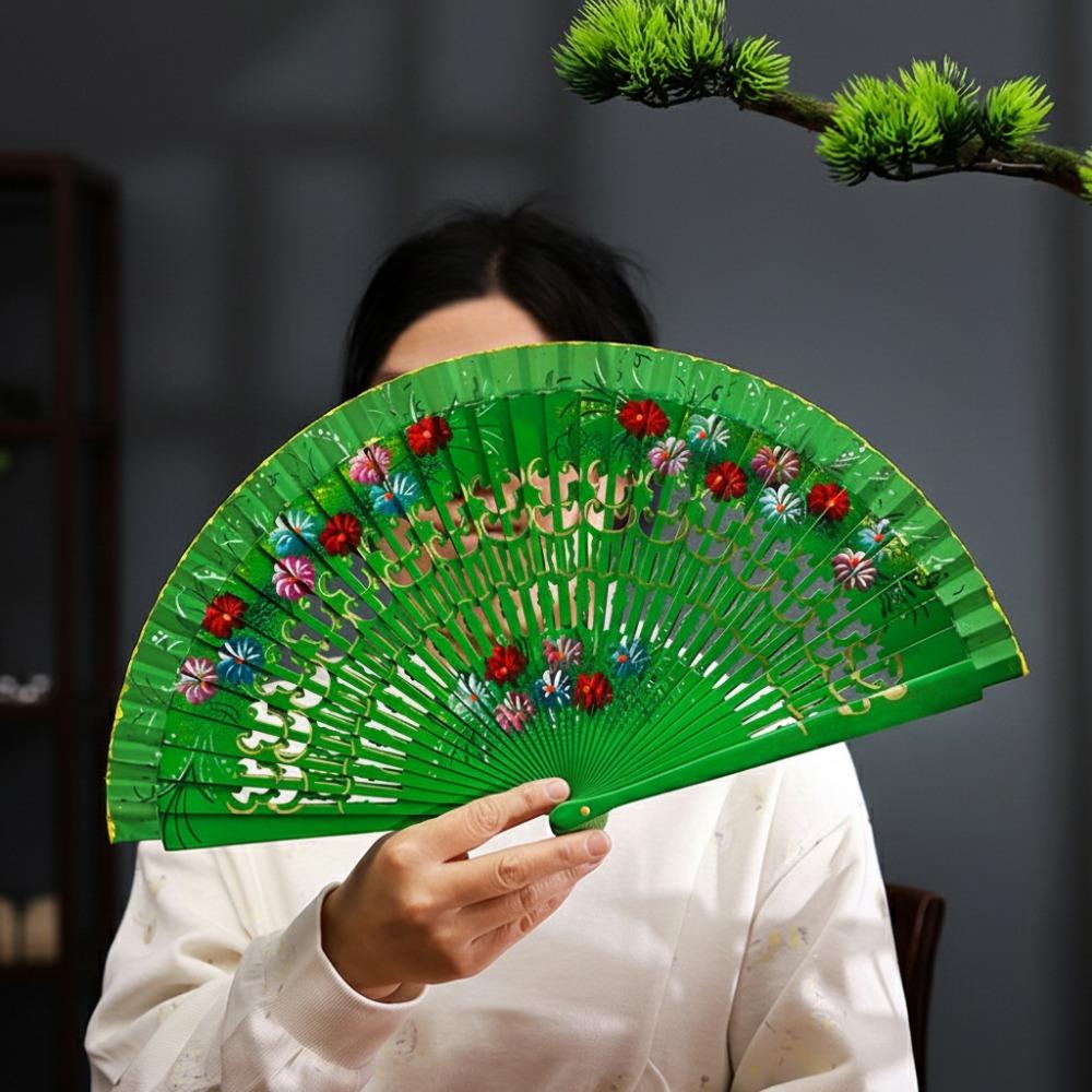 Colorful Hand Painted Fan Wooden Chinese Vintage Fan Portable Spanish Wood Fan Home Decor