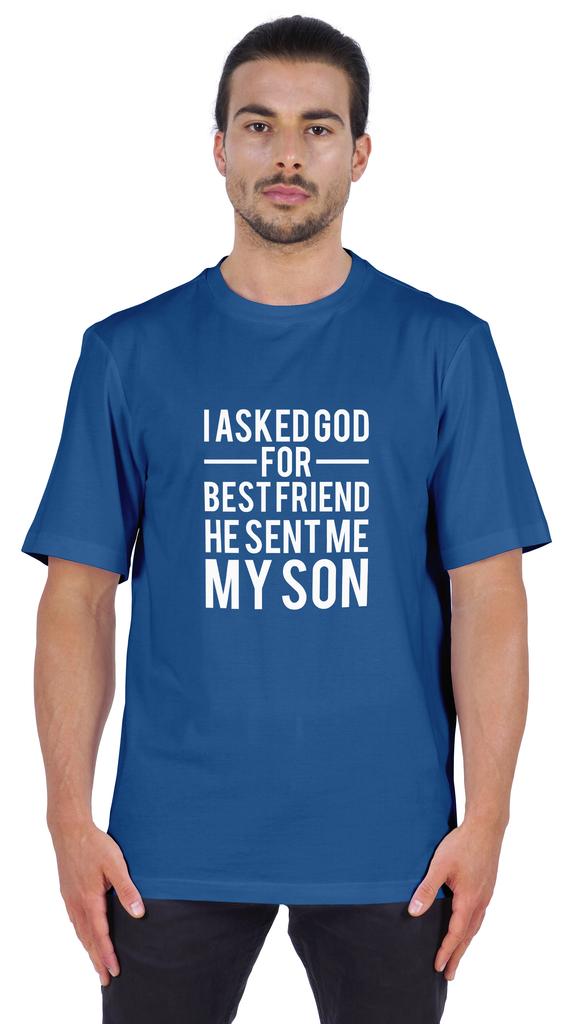 Inkmeso Men  S Graphic Printed   I Asked God For Best Friend He Sent Me My Son   Tshirt Crew Neck Tee For Father Son