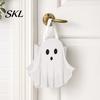 Ribbon Handle Bag Halloween Ghost Gift Bag, White Candy Pouch with Cute Face, Trick or Treat Favor for Party, Kids Goodie Prizes Holder