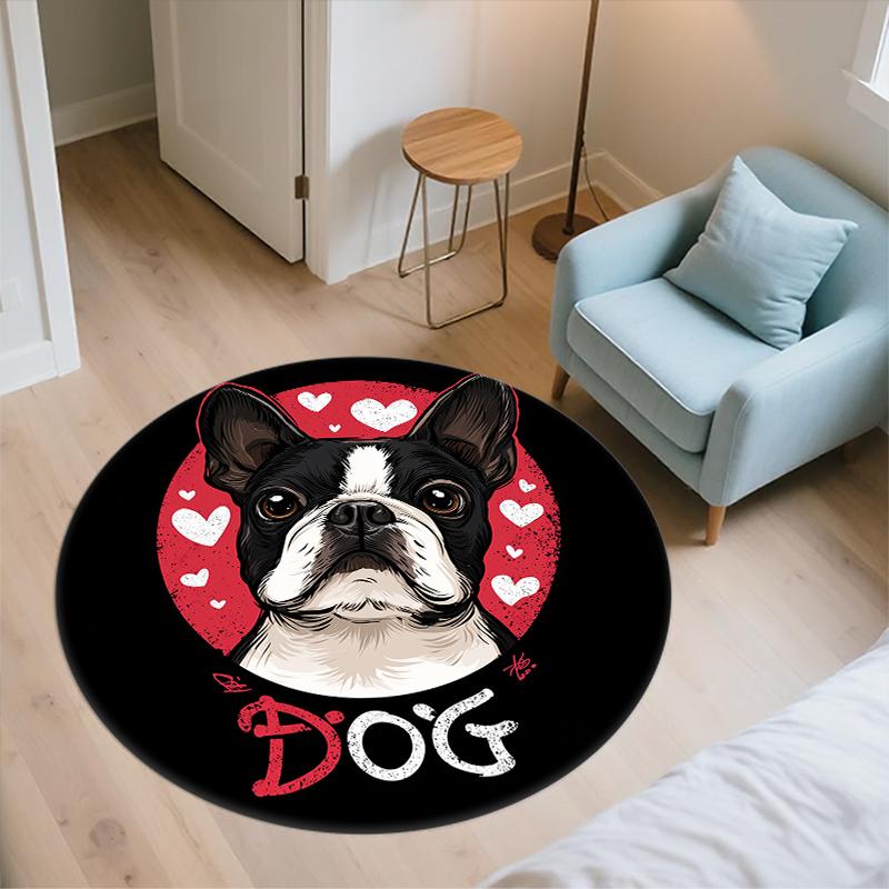 Cartoon Boston Terrier pattern round rug,Carpet Rug for Living Room Bedroom Playroom ,Non-slip Floor Mat,Holiday Gifts and Birthday Gifts.