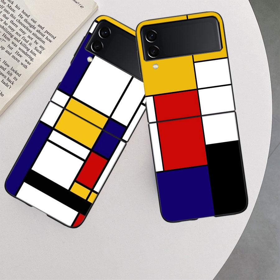 TOPLBPCS Mondrian Grid Phone Case For Samsung Z Flip 7 6 5G Galaxy Z Flip 5 4 3 Black Hard Cell Cover Luxury PC Shell Coque