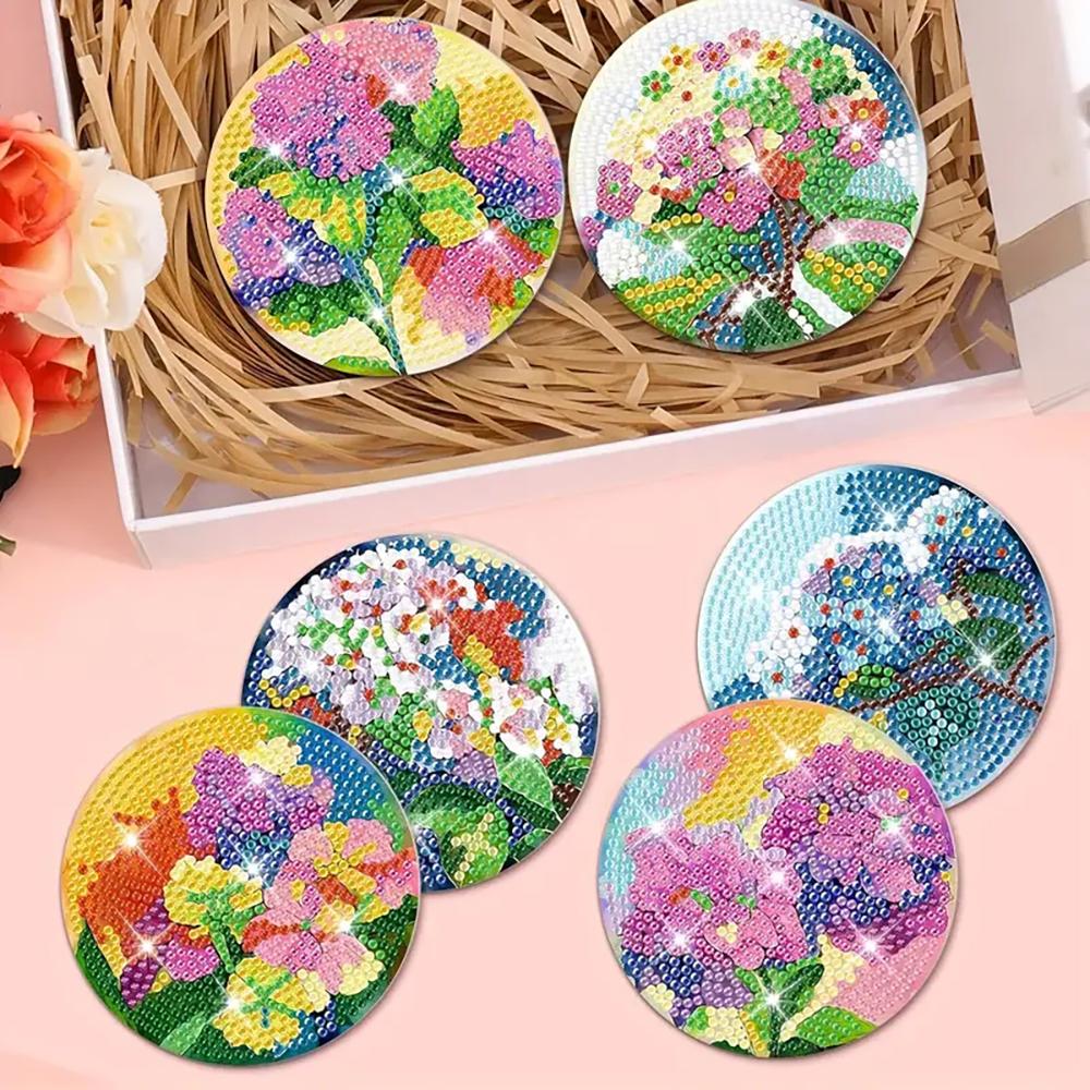8 шт./набор подставок под стакан с вышитыми цветами в виде шаров, расписанных алмазами, с держателем, подставка под стакан своими руками для начинающих и взрослых, товары для творчества и рукоделия в подарок