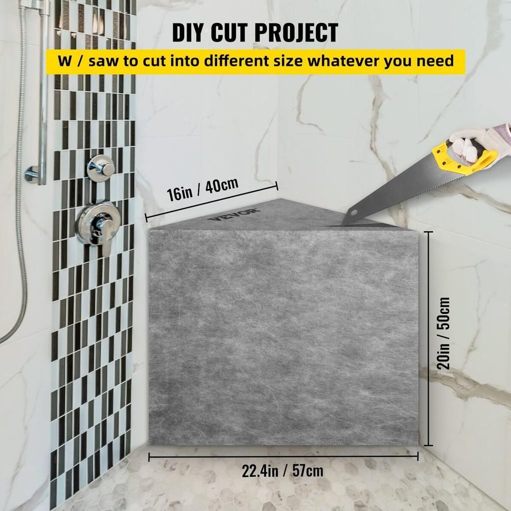 Tile Shower Seat, 22.4" x 16" x 20" Ready To Tile Shower Seat, Factory Waterproof & 100% Leak Proof Tileable Shower Corner Seat, 440 lbs Load-bearing