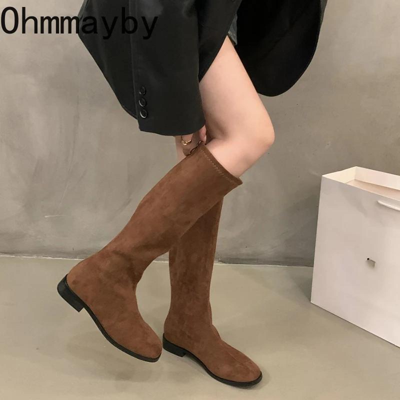 Мода Ретро Стиль Женщины Рыцарь Высокие Сапоги Мода Мягкая Кожа Тонкие Длинные Ботинки Осень Зима Дамы Плоская Обувь