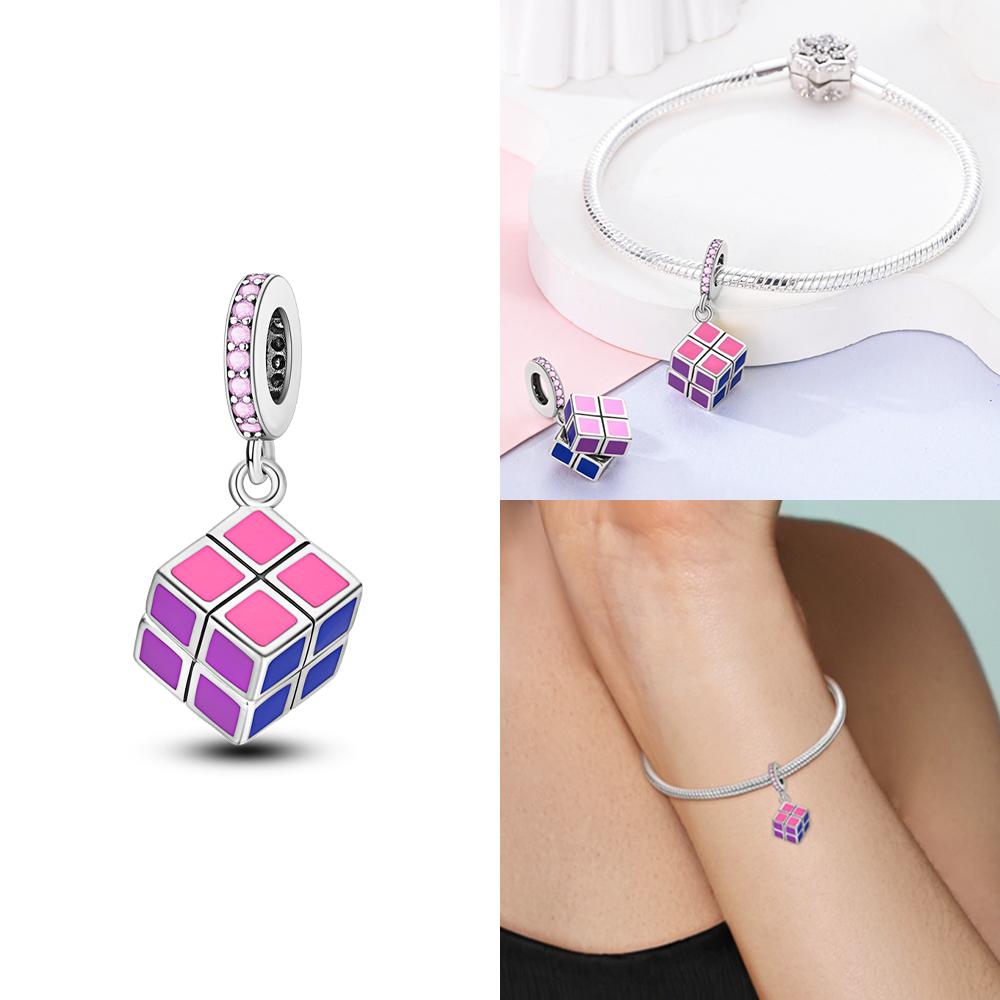 Charms Pink Beads Smart Watch Bike Car Travel Dangle Original Copper Bead Fit Bangle Bracelet Diy Jewelry Woman Fine Gift