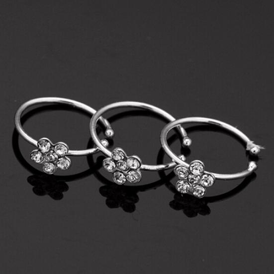 Small Thin 5 Rhinestones Flower Nose Hoop Stud Ring Body Piercing