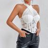 Кружевной топ-корсет на тонких бретелях облегающего кроя, прозрачный корсет на косточках, элегантный кружевной корсет с цветочным узором, женский