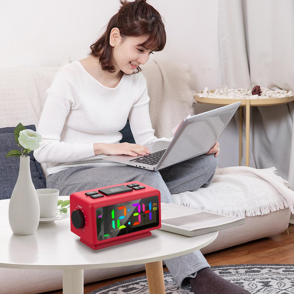 Colorful Digital Alarm Clock with 7 Colors and 4 Color Changing 5""  Dimmable Large LED Display