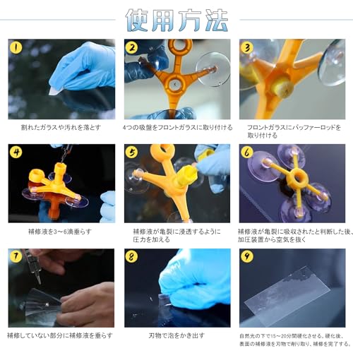 LOCBONDSO Glass Repair Kit, Stone Chip Scratch Repair Kit, Windshield Stone Chip Repair Kit, 2pcs Repair Fluid, Japanese Instruction Manual Inclu