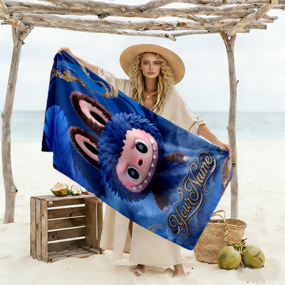 Labubu Personalized Text Beach Towel Super Soft Microfiber Quickdry Fabric Suitable for Swimming Gym Camping Yoga Vacation