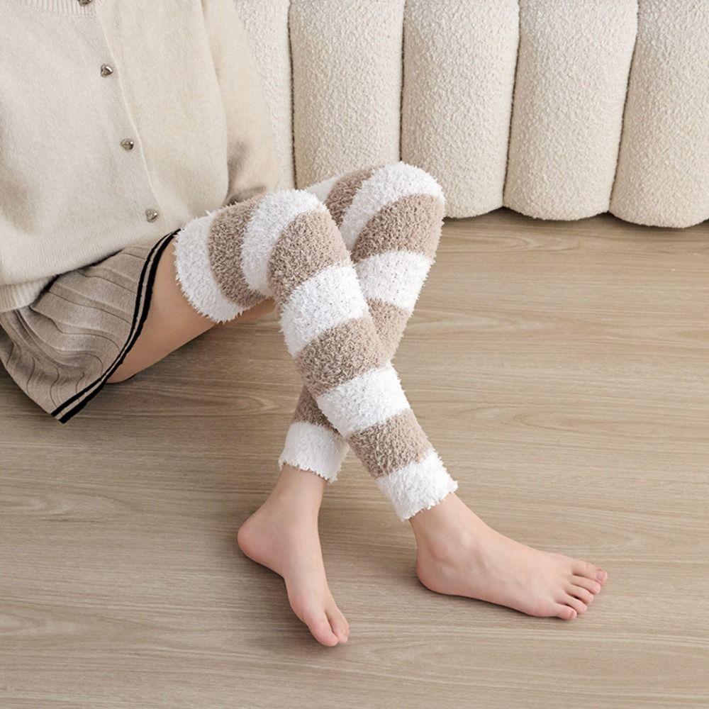Thicken Warm Long Tube Sock Cover Simple Floor Plush Stockings Coral Fleece Stockings Winter