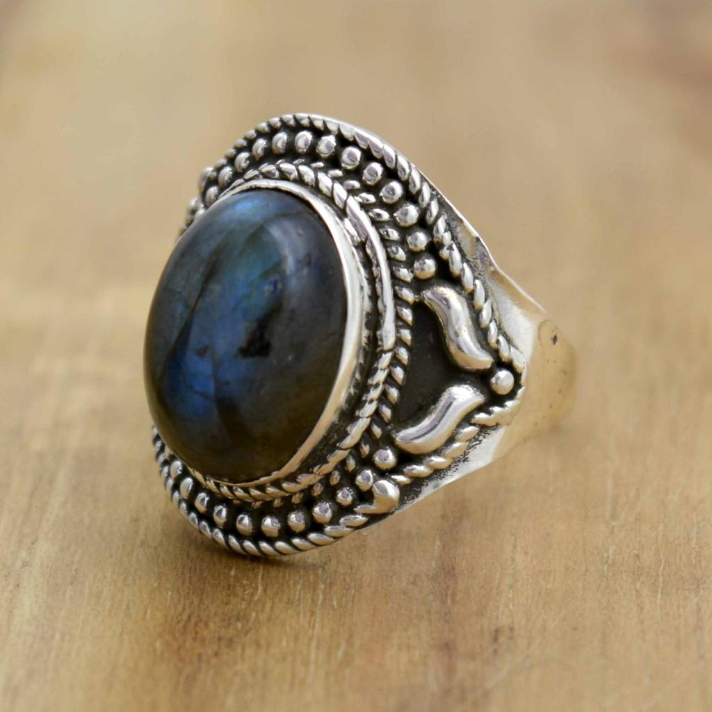 Кольцо из стерлингового серебра 925 пробы с лабрадором, мужское кольцо с печаткой ручной работы из натурального драгоценного камня
