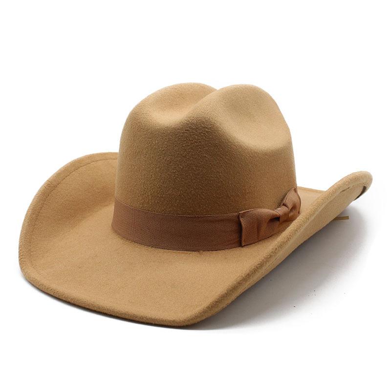 Ковбойская шляпа с бантом, ковбойская шляпа в стиле вестерн, мужская и женская шерстяная фетровая шляпа, джазовая шляпа