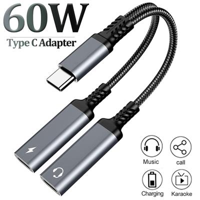OTG 2 в 1 USB C разветвитель на двойной разъем USB C для наушников аудиоадаптер PD 60 Вт быстрое зарядное устройство для Samsung Huawei iPhone15 Xiaomi