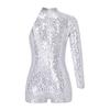Kids Girls Single Long Sleeve Gymnastics Leotard Sequins Ballet Dance Unitards Short Jumpsuit