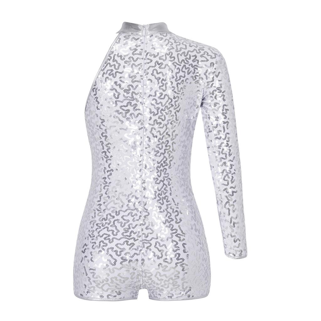 Kids Girls Single Long Sleeve Gymnastics Leotard Sequins Ballet Dance Unitards Short Jumpsuit