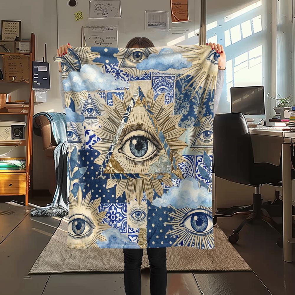 1Pc Knowing Eye Print Flannel Blanket, High quality Comfortable for All Seasons, Home Decor, Warmth and Comfort, Perfect for Christmas Gifts W136
