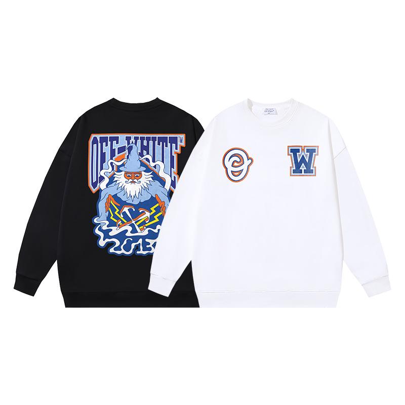 1111 Off-White Весна-Осень 2026 Новая Мужская и Женская Толстовка с Круглым Вырезом с Принтом Узора Волшебного Старика OW