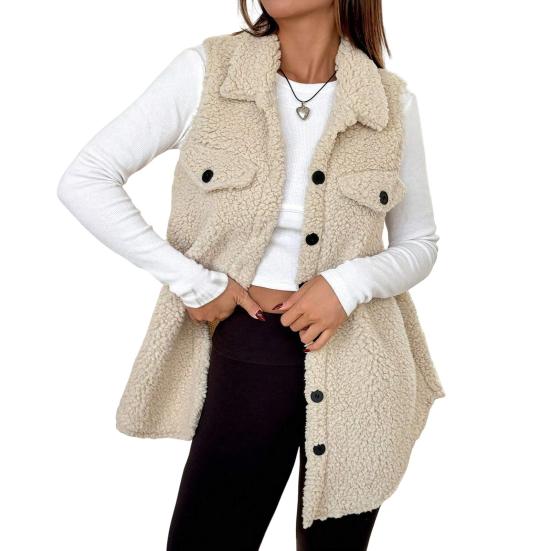 Women's Fuzzy Fleece Vest Casual Oversized Sleeveless Sherpa Jacket Button Down Fluffy Vest