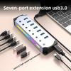 Cool USB 3.0 Hub 7 Port Aluminum Alloy Splitter PC Expander High Speed Data Transfer