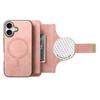 For iPhone 16 Magnetic Leather Case with Detachable RFID Blocking Zipper Wallet Cover - Pink