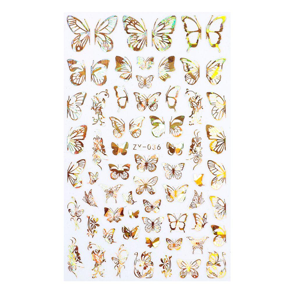 Hot Nail Decals Gold Silver DIY Nail Stickers 3D Butterfly Adhesive Holographic