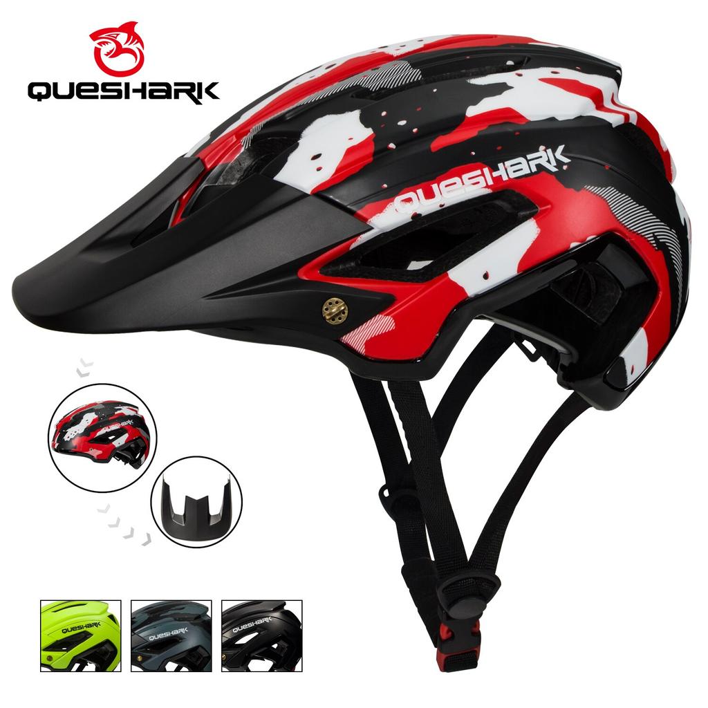 Queshark Cycling Helmet with Removable Thicken Brim MTB Road Bike Helmet Bicycle Motorcycle Riding Racing Safety Cap with Visor