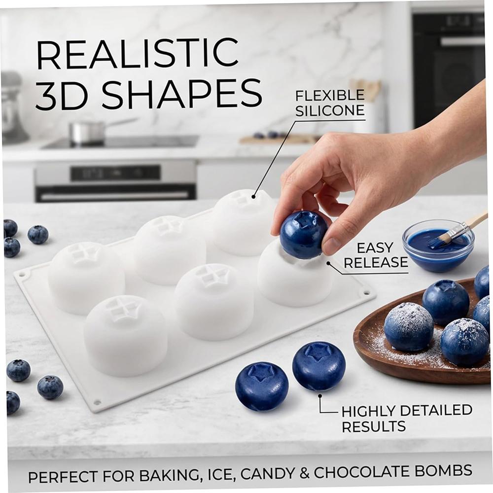 LMETJMA 6 Cavity Blueberry Silicone Mold 3D Silicone Baking Mold For Brownie Dessert Pastry Ice Cream Cake Decoration Mold