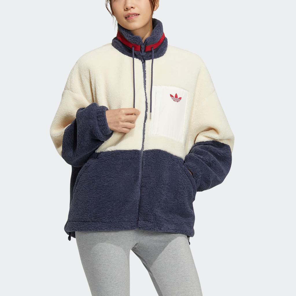 Adidas Короткая куртка из шерпы Originals FW22 с принтом, вышитым логотипом и воротником-стойкой на молнии, женские куртки, разноцветные HR3456