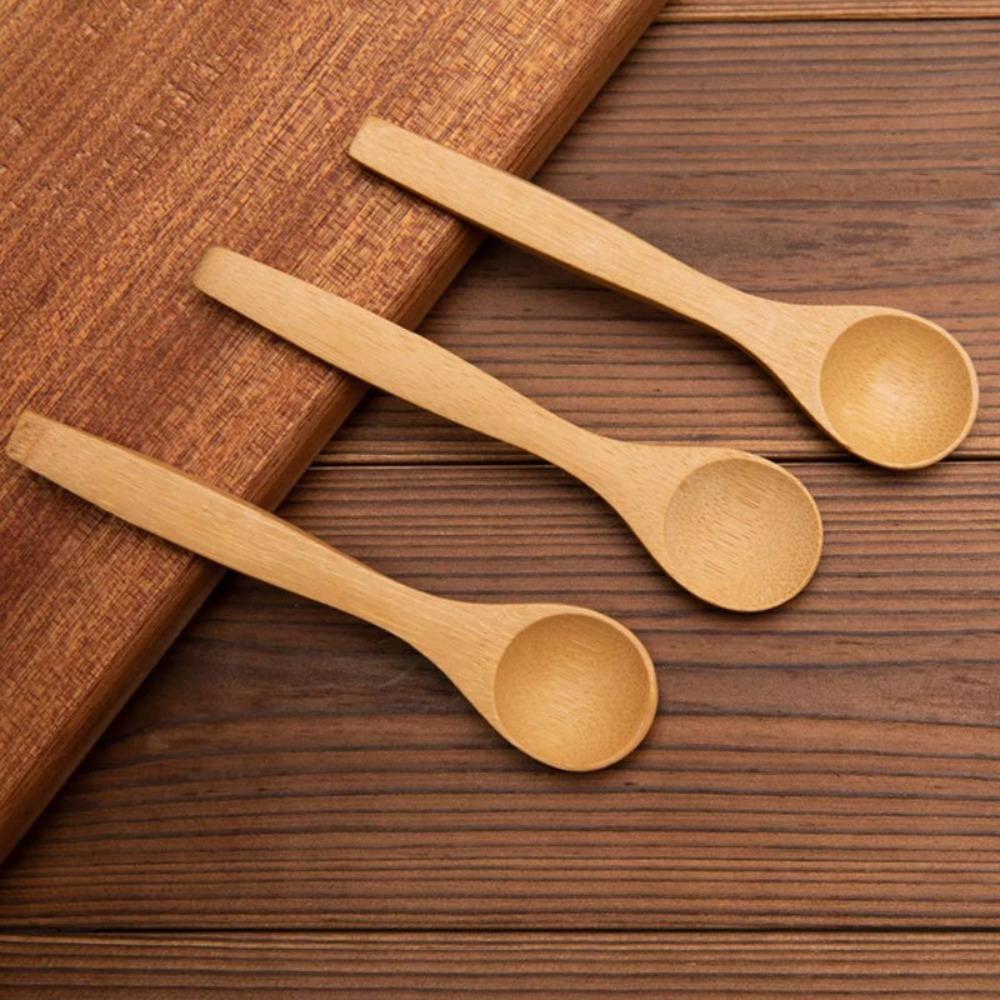 5Pcs Condiment Coffee Dishes Spoons Bamboo Wooden Spoon Teaspoon Dessert Spoon Kitchen