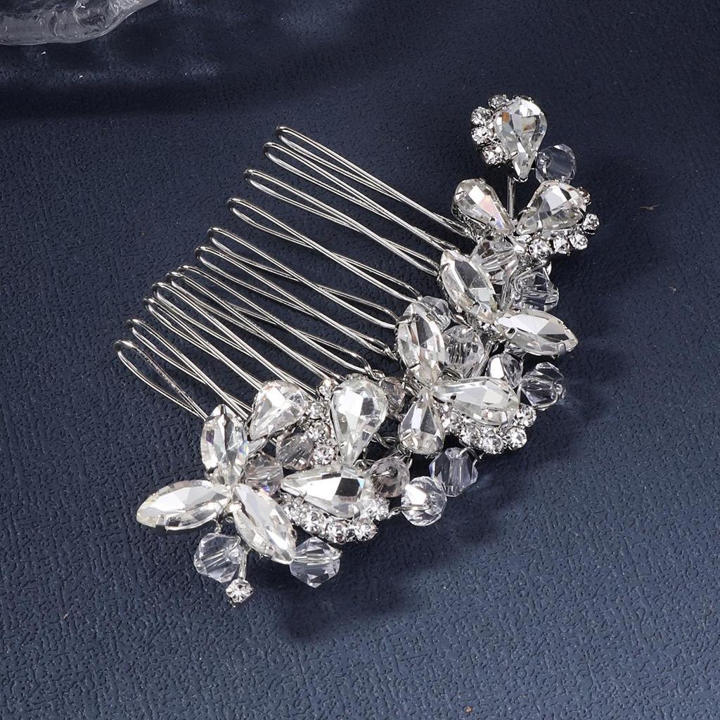 Сделанный вручную свадебный гребень для волос с цветком из жемчуга и страз и листьями