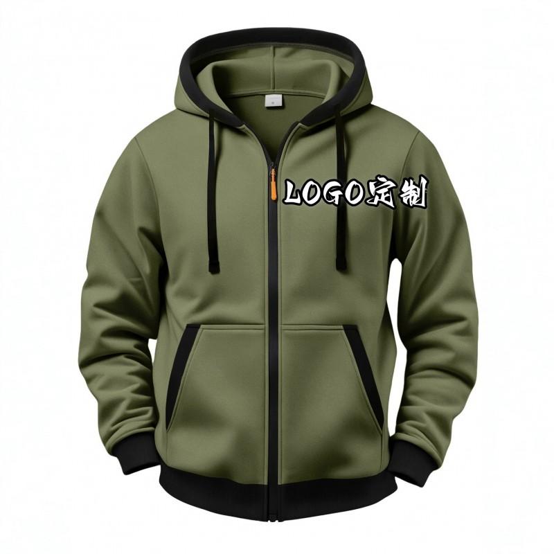 Mens Hooded Zip-Up Sweatshirt Teens Adults Thickened Casual Long Sleeve Pullover In Solid Colors Fall Winter Wear