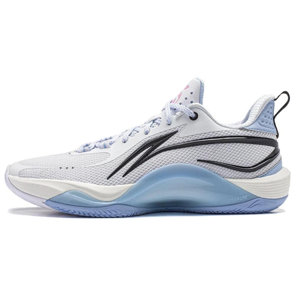 Li Ning Flashing Ling Fabric Shock Absorbing Durable Low Top Basketball Shoes Men Sneakers White Blue ABPU001-2
