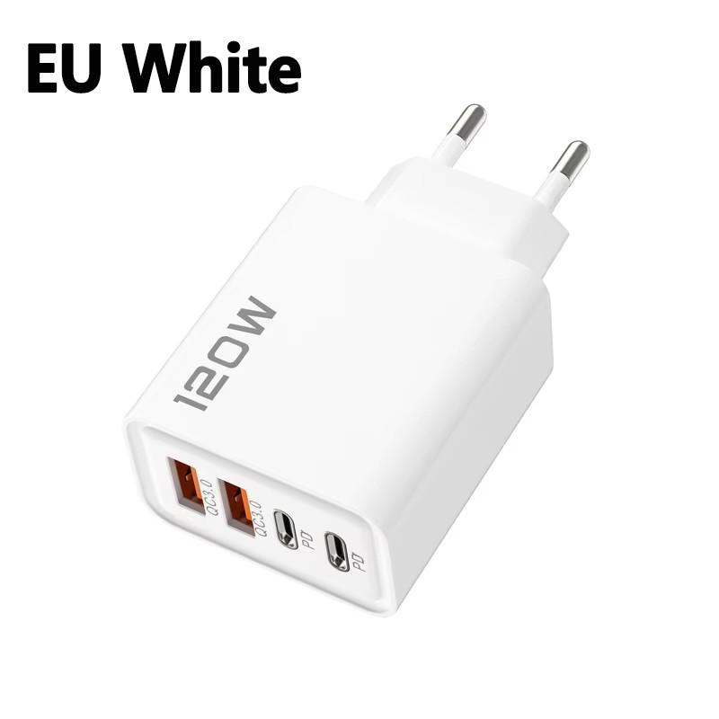 Зарядное устройство 120 Вт USB C PD Быстрая зарядка 4 порта Charge 3.0 Type C USB Зарядные устройства для телефона Адаптер быстрой зарядки Для iPhone Samsung Xiaomi Huawei