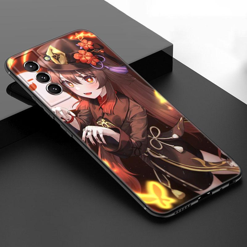 Hu Tao Genshin Impact Black Silicone Phone Case For Samsung Galaxy S23 S21 S20 FE S24 S22 Ultra S10E S10 S9 S8 Plus