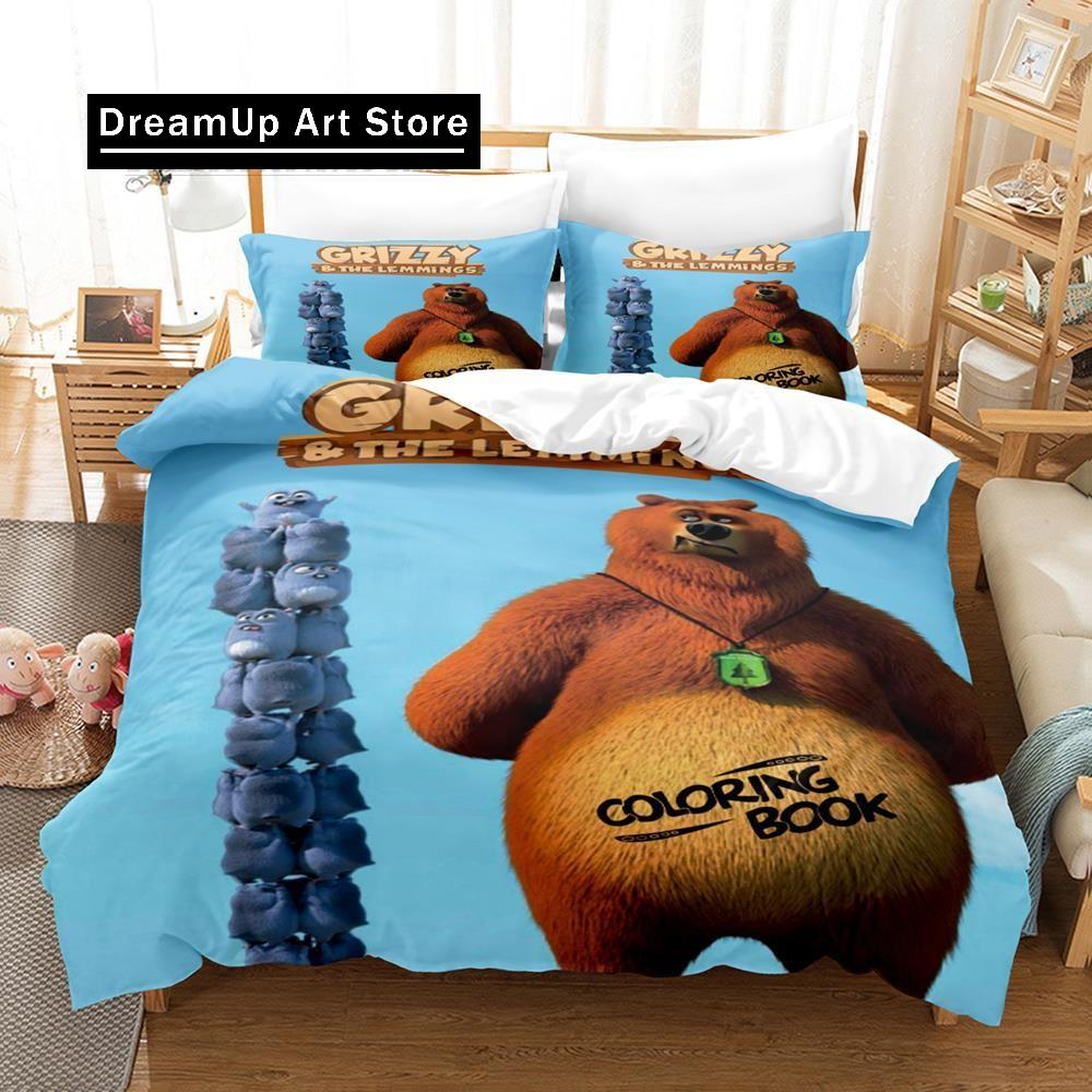 3D Print Fashion Grizzy and The Lemmings Bedding Set Boys Girls Twin Queen Full Size Duvet Cover Pillowcase Bed Adult Bedroom