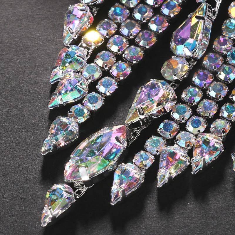 Rhinestone Necklace Set Female, European and American Sexy Exaggerated Necklace Tassel Earrings Jewelry Set