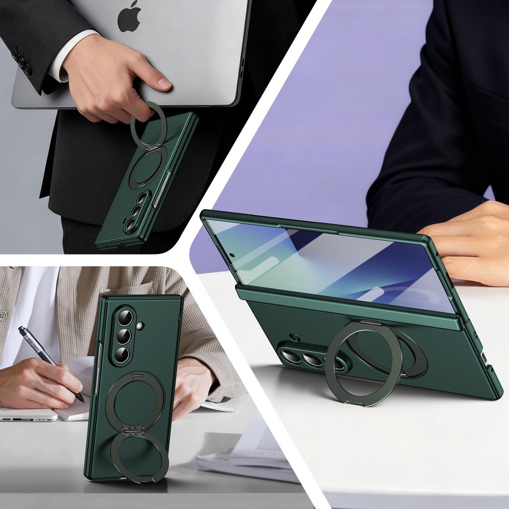 Ультратонкая магнитная крышка для Samsung Galaxy Z Fold 7/6/5 Многофункциональная вращающаяся на 360° подставка со стеклянным защитным экраном