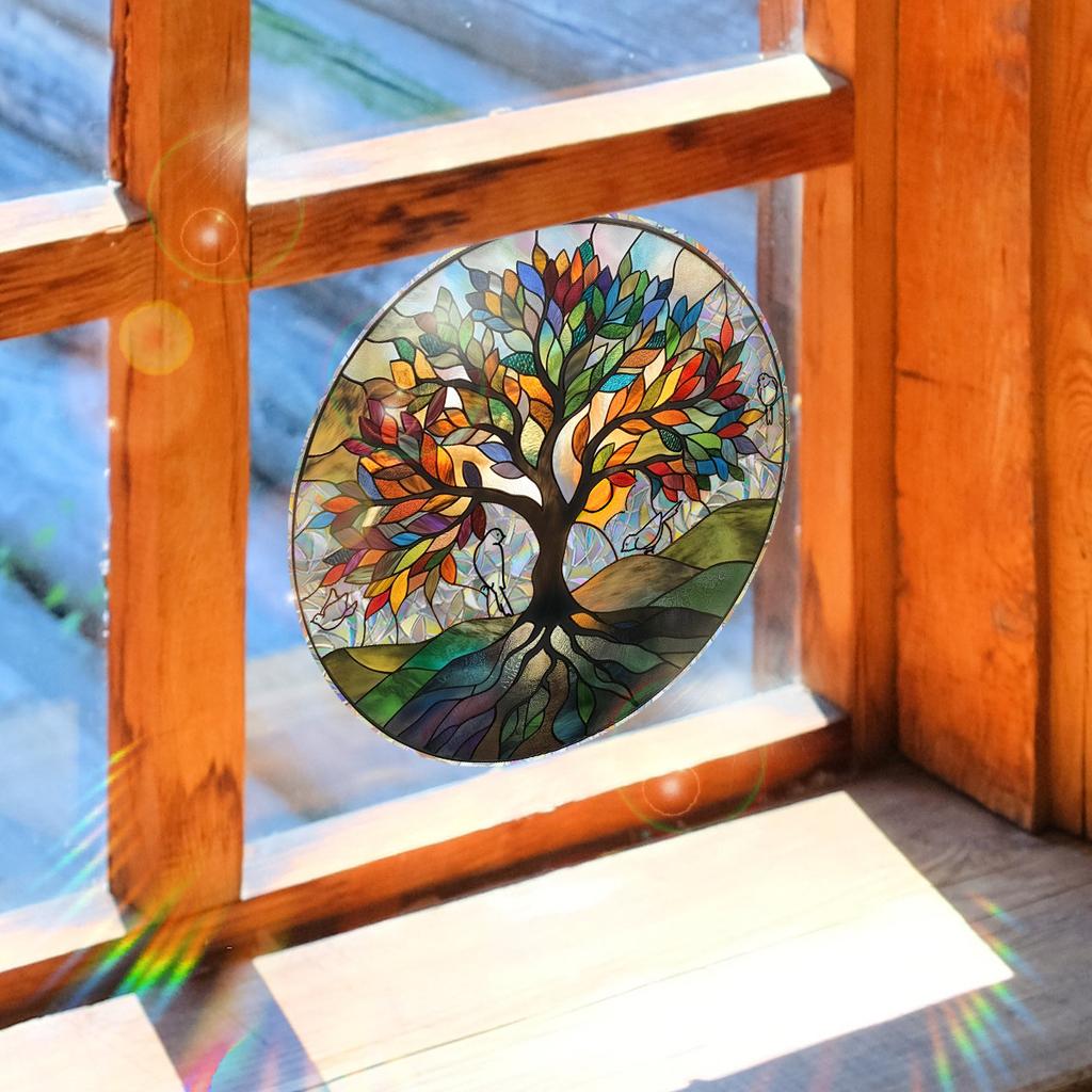 Xc3040 Круглое Цветное Дерево Красочный Солнечный Свет Электростатическая Наклейка Двусторонняя Печать Визуальная Без Клея Съемная