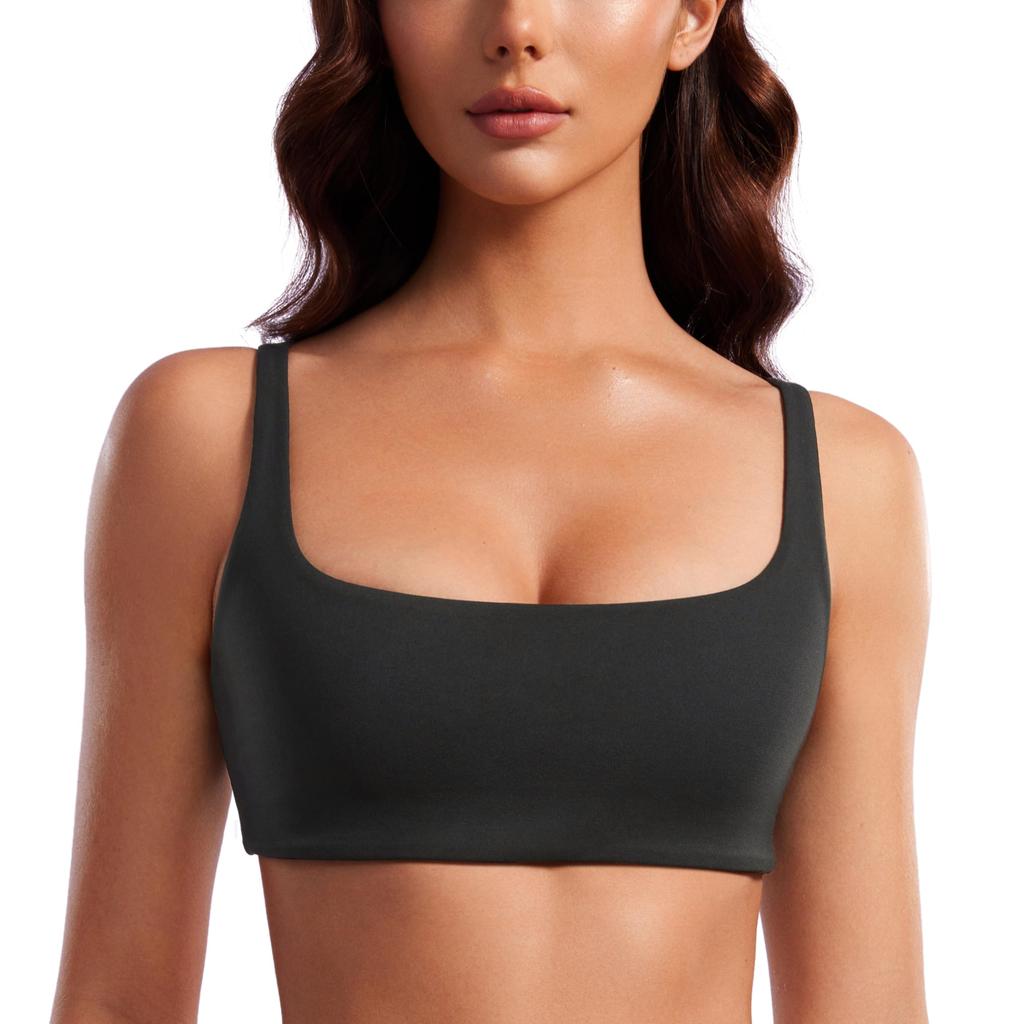 CRZ YOGA Sports Yoga Square Neck Asian L Bra, Bra, Camisole, Wireless, Cupped, Quick-Drying, Stretch, Fit, Butterluxe, Black,