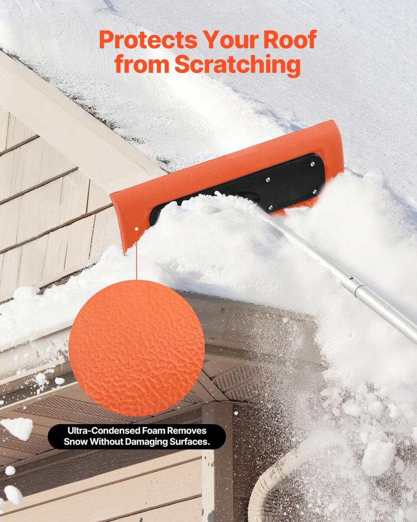 Snow Roof Rake, 45cm Foam Blade, 2.25-5.62 m Adjustable Roof Snow Scraper, Extension Tubes & Non-Slip Handle, Lightweight Snows Removal Tool for House